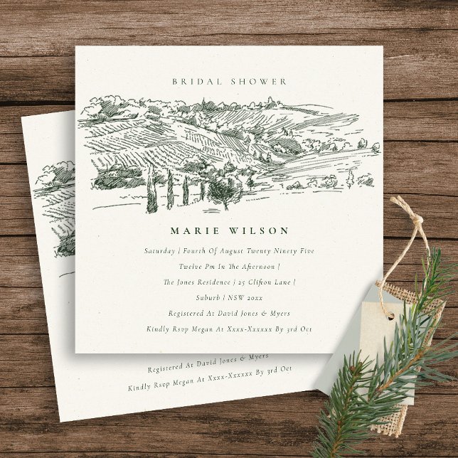 Green Winery Mountain Sketch Bridal Shower Invite (Creator Uploaded)