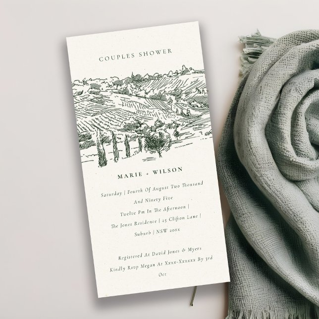 Green Winery Mountain Sketch Couples Shower Invite (Creator Uploaded)