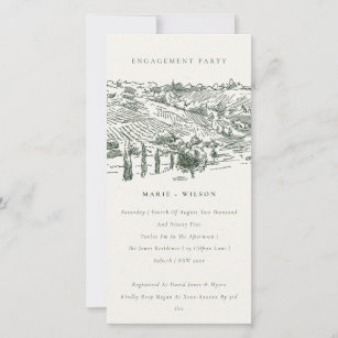 Green Winery Mountain Sketch Engagement Invite