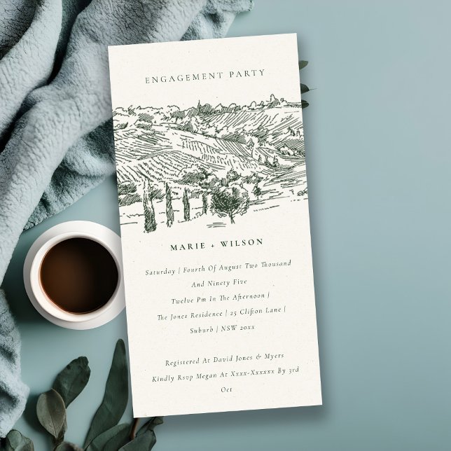 Green Winery Mountain Sketch Engagement Invite (Creator Uploaded)