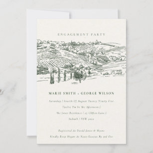 Green Winery Mountain Sketch Engagement Invite