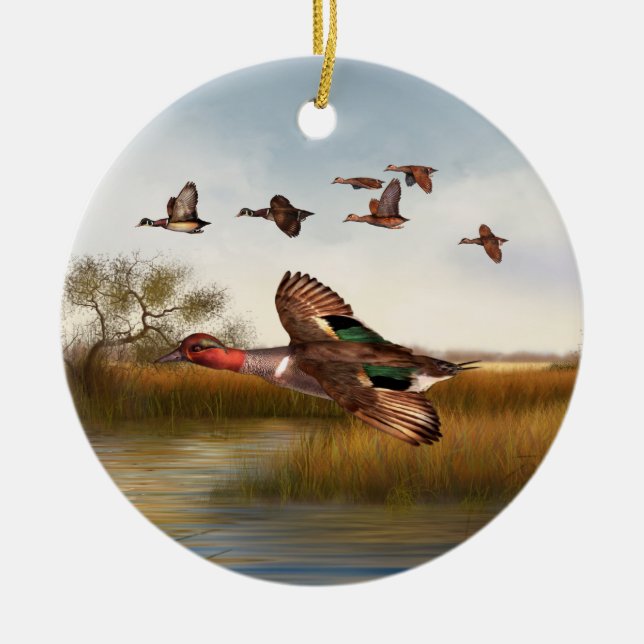 Green Wing Duck Ceramic Tree Decoration (Front)