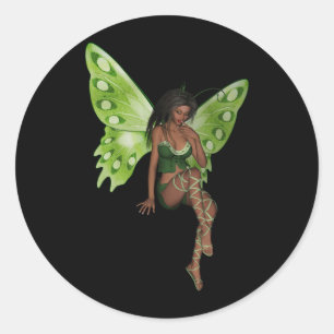 Green Wing Lady Faerie 6 - 3D Fairy - Classic Round Sticker