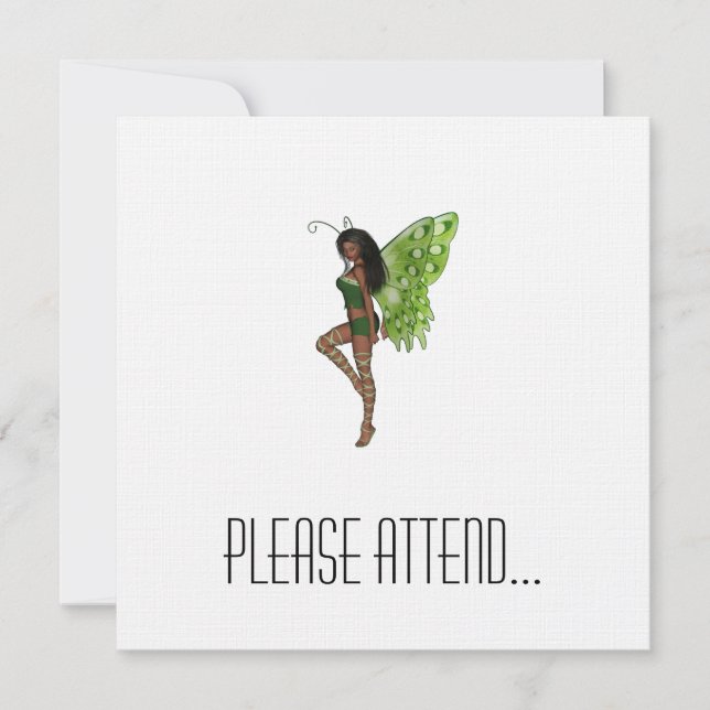 Green Wing Lady Faerie 7 - 3D Fairy - Invitation (Front)