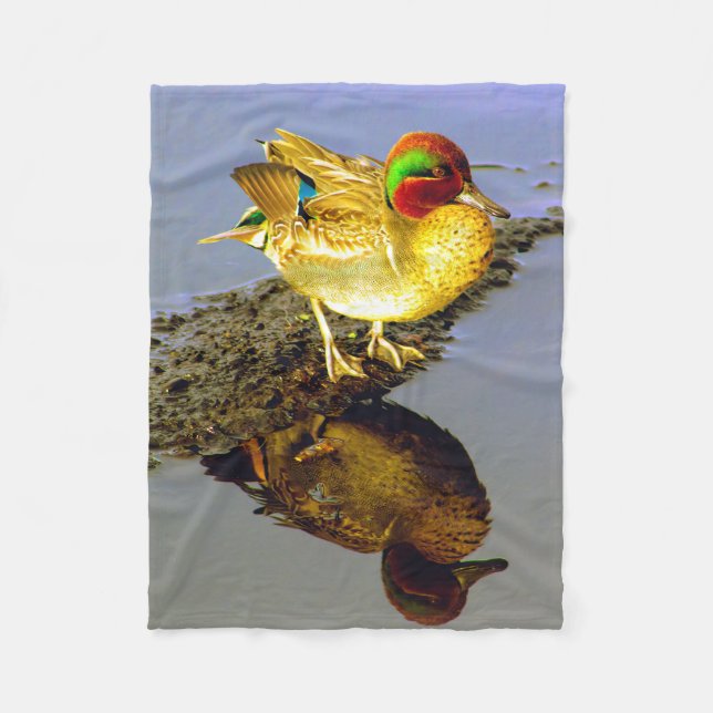 Green Winged Teal Duck Small Fleece Blanket (Front)