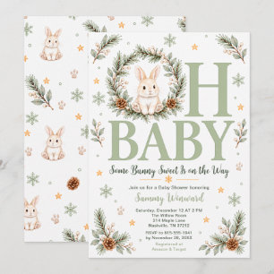 Green Winter Bunny Baby Shower Invitation