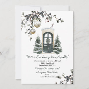 Green Winter Christmas New Address Announcement