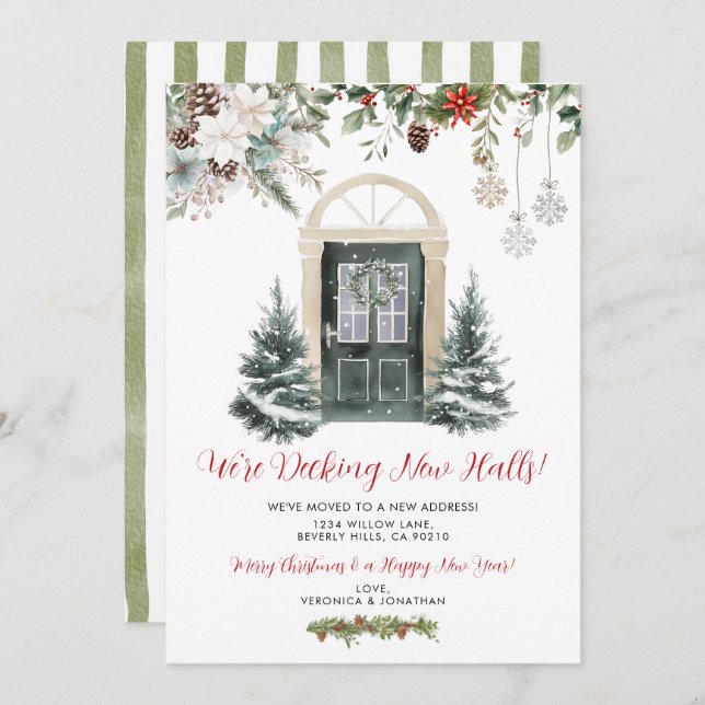 Green Winter Christmas New Address Announcement (Front/Back)