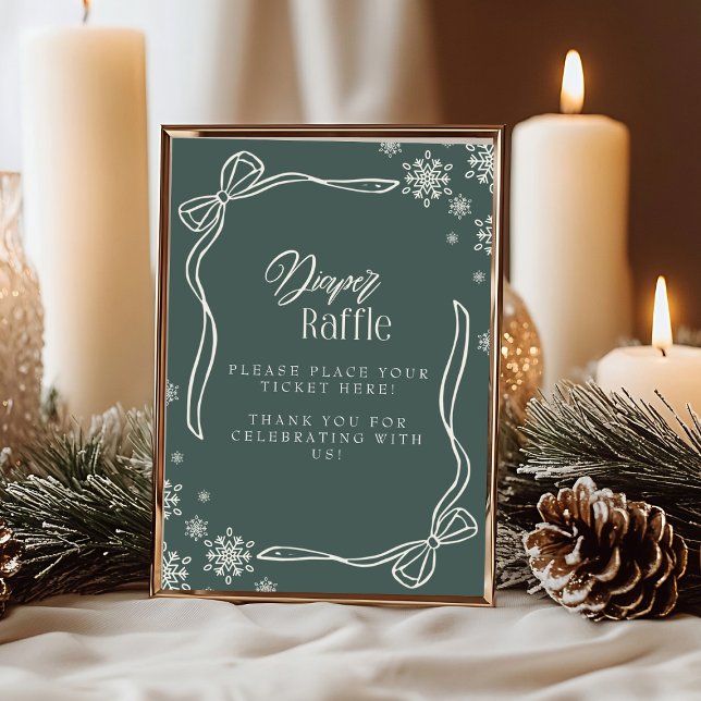 Green Winter Coquette Diaper Raffle Table Sign  Invitation (Green Winter Coquette Diaper Raffle Table Sign Invitation)