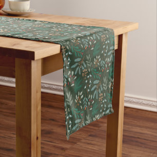Green Winter Foliage Pattern Medium Table Runner