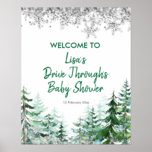 Green Winter Forest Drive by Baby Shower Poster