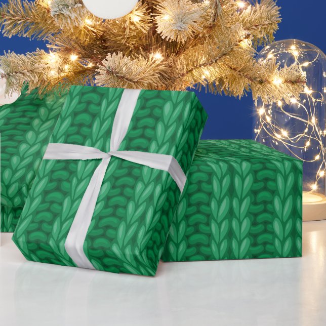 Green Winter Knitting Woolly Pattern Wrapping Paper (Holidays)