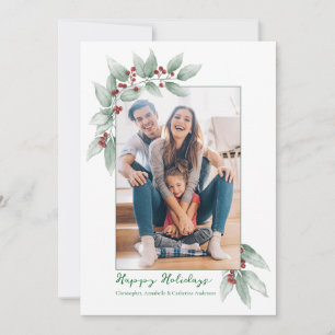 Green Winter Leaves & Berries Holiday Card