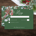 Green Winter Pine Berries Eucalyptus Wedding RSVP Card<br><div class="desc">Celebrate your new beginning with the botanical beauty of winter. This wedding response card without dinner choices design features a casual frame of pine, eucalyptus, and berries in shades sage, pine green, and rich vintage red on a dark green background. Elegant and perfect for the season. Created by Simply Farmhouse...</div>