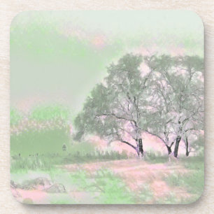 Green Winter Scenery Painting Coaster
