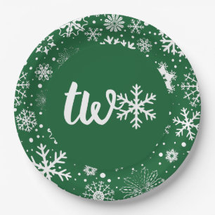 Green Winter Second Birthday Snowflake Plates