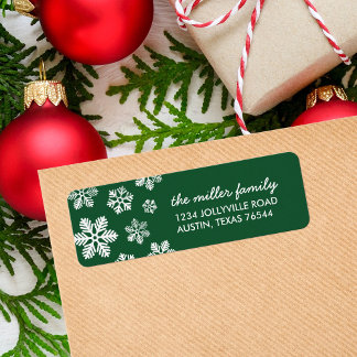 Green Winter Snowflakes Personalised Address Label