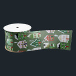 Green Winter Village Houses Christmas Satin Ribbon<br><div class="desc">This charming holiday ribbon features watercolor illustrations of winter village houses on pine green background. Matching gift wrapping paper available.</div>