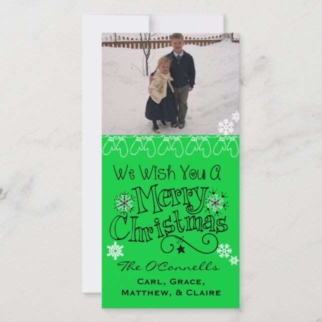 Green Wish You Merry Christmas Photo Card (Front)
