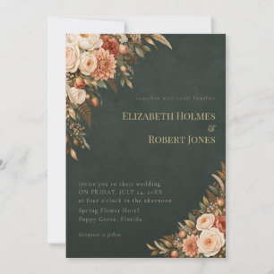Green Witch Beige Floral Wedding Invitation