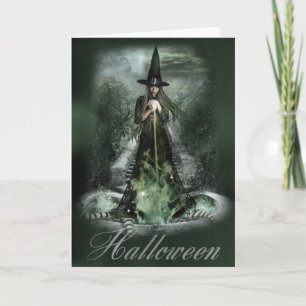 Green Witch Halloween Greeting Card