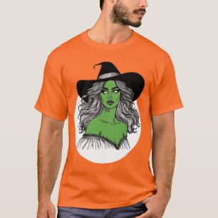 Green Witch Line Art Spooky Season Halloween T-Shirt