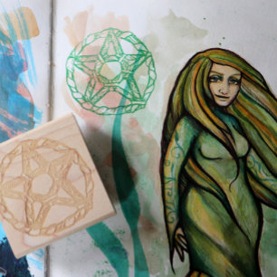 Green Witch Pagan Pentacle Nature Wicca            Rubber Stamp