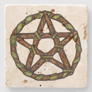 Green Witch Pagan Pentacle Nature Wicca Stone Coaster