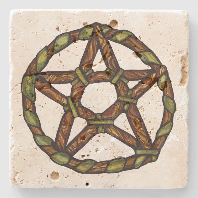 Green Witch Pagan Pentacle Nature Wicca            Stone Coaster (Front)