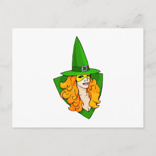 Green witch red hair postcard