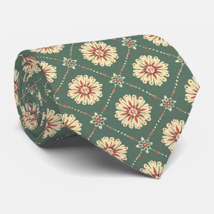 Green with Beige Floral Pattern Tie