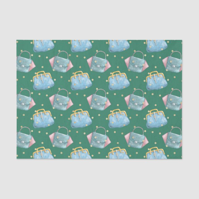 Green with Blue Purse Tissue Paper (Front)