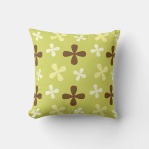 Green with Brown, White, Cream Flowers Pillow