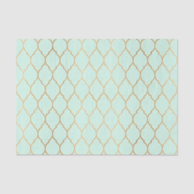Green with Gold Arabesque Pattern Tissue Paper (Front)