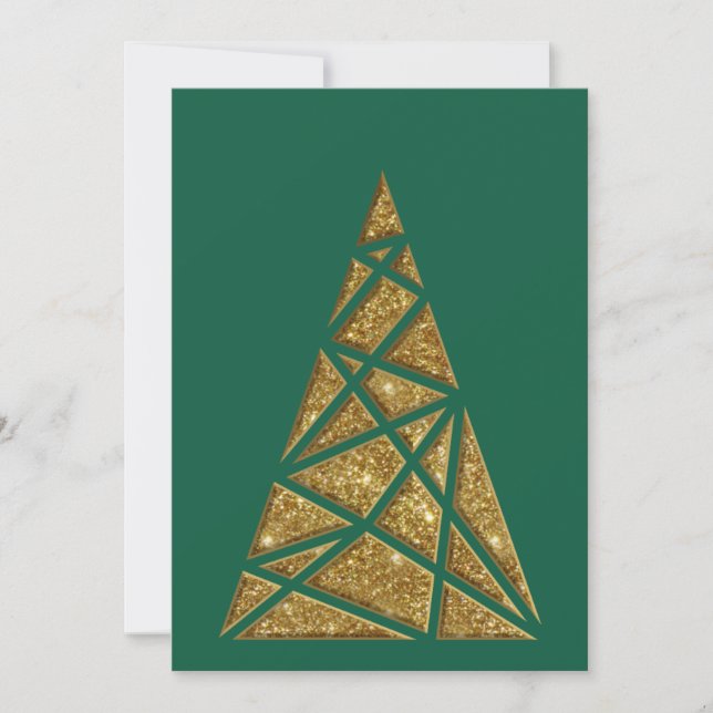 Green with Gold Christmas Tree Flat Note Card (Front)