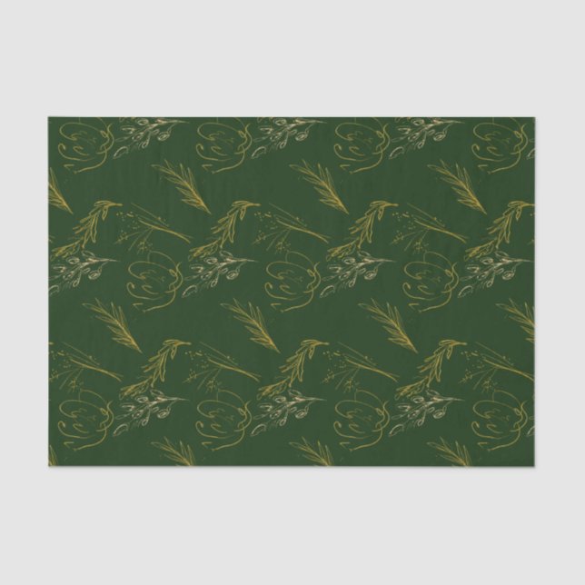 Green with Gold Contemporary Floral Tissue Paper (Front)