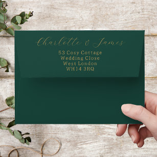Green With Gold Elegant Script Wedding Invitation Envelope