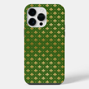 GREEN WITH GOLD FLEUR DI LIS PATTERN iPhone 14 PRO MAX CASE