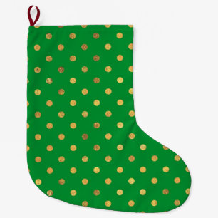 Green with Gold Glitter Dots  Large Christmas Stocking