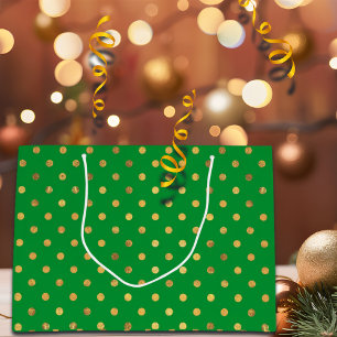 Green with Gold Glitter Dots Large Gift Bag