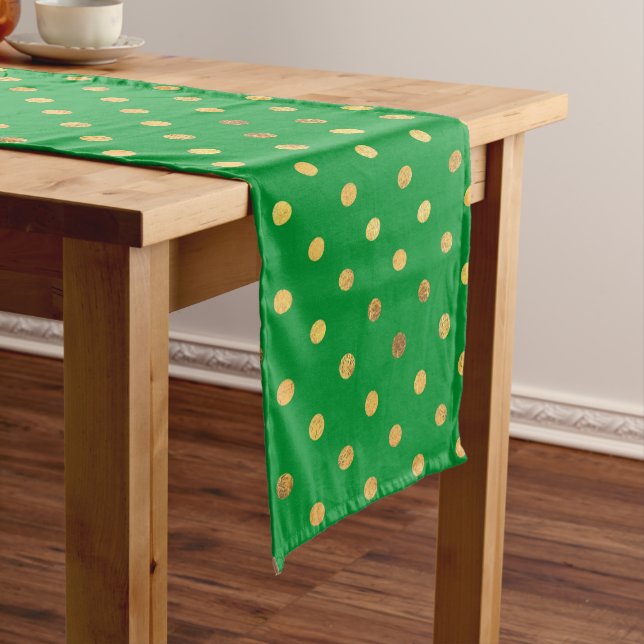 Green with Gold Glitter Dots  Long Table Runner (In Situ)