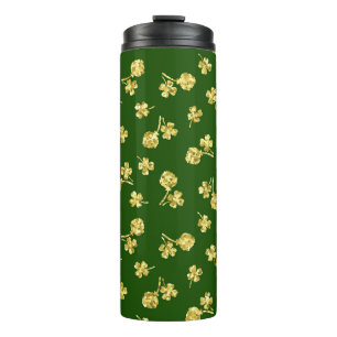GREEN WITH GOLD GLITTER LOOK IRISH SHAMROCKS THERMAL TUMBLER