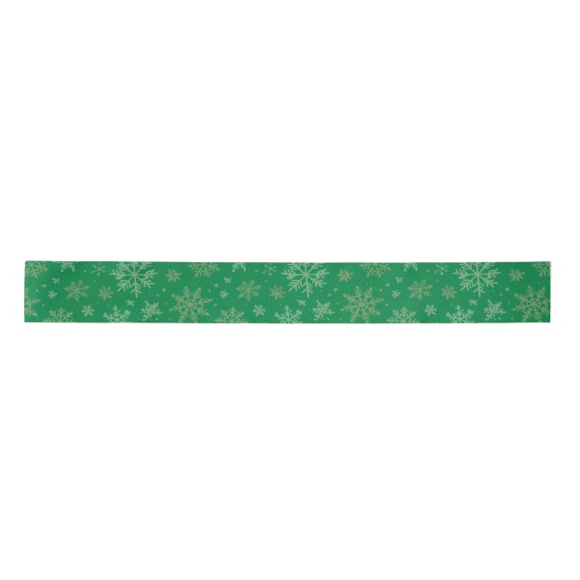 Green with Gold Snowflakes Satin Ribbon (Front)