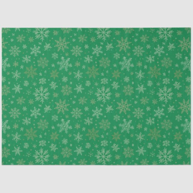 Green with Gold Snowflakes Tissue Paper (Front)