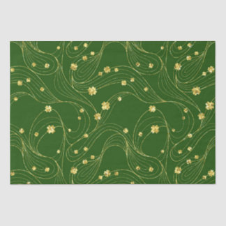 GREEN WITH GOLD THIN LINES & IRISH SHAMROCKS TISSUE PAPER