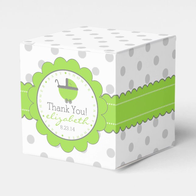 Green with Grey Polka Dots Baby Shower Favour Box (Front Side)