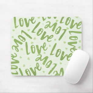 GREEN WITH HAND DRAWN RANDOM LOVE MOUSE PAD