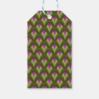 GREEN WITH PINK ART DECO PATTERNS GIFT TAGS
