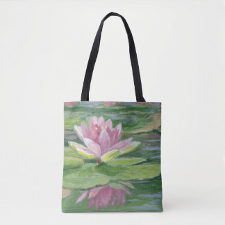 Green with Pink Lily Tote (both sides)