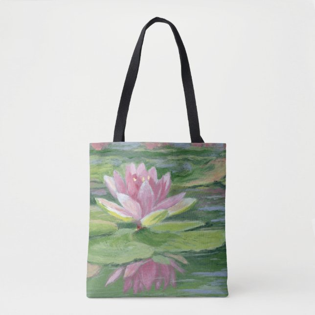 Green with Pink Lily Tote (both sides) (Front)